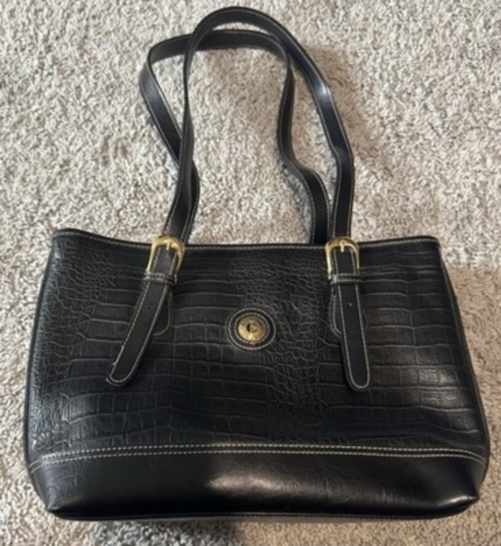 Carryland Black Shoulder Bag Textured Buckle Gold Hardware Zip Inner Pockets